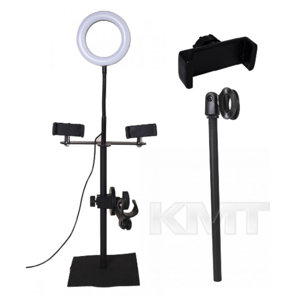 Лампа кільцева LED 16 см з 2 тримачами + затиск для мікрофона Black